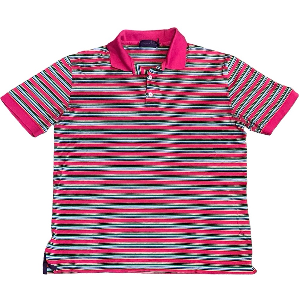 Ralph Lauren Purple Label Medium Polo Shirt Striped Pink Made In Italy Vintage